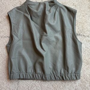 Maeve Stone Olive Faux Leather Cowl Neck Top